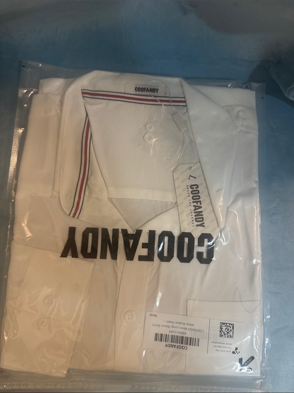 Coofandy Men's White Polo With Red-Navy Stripe Collar